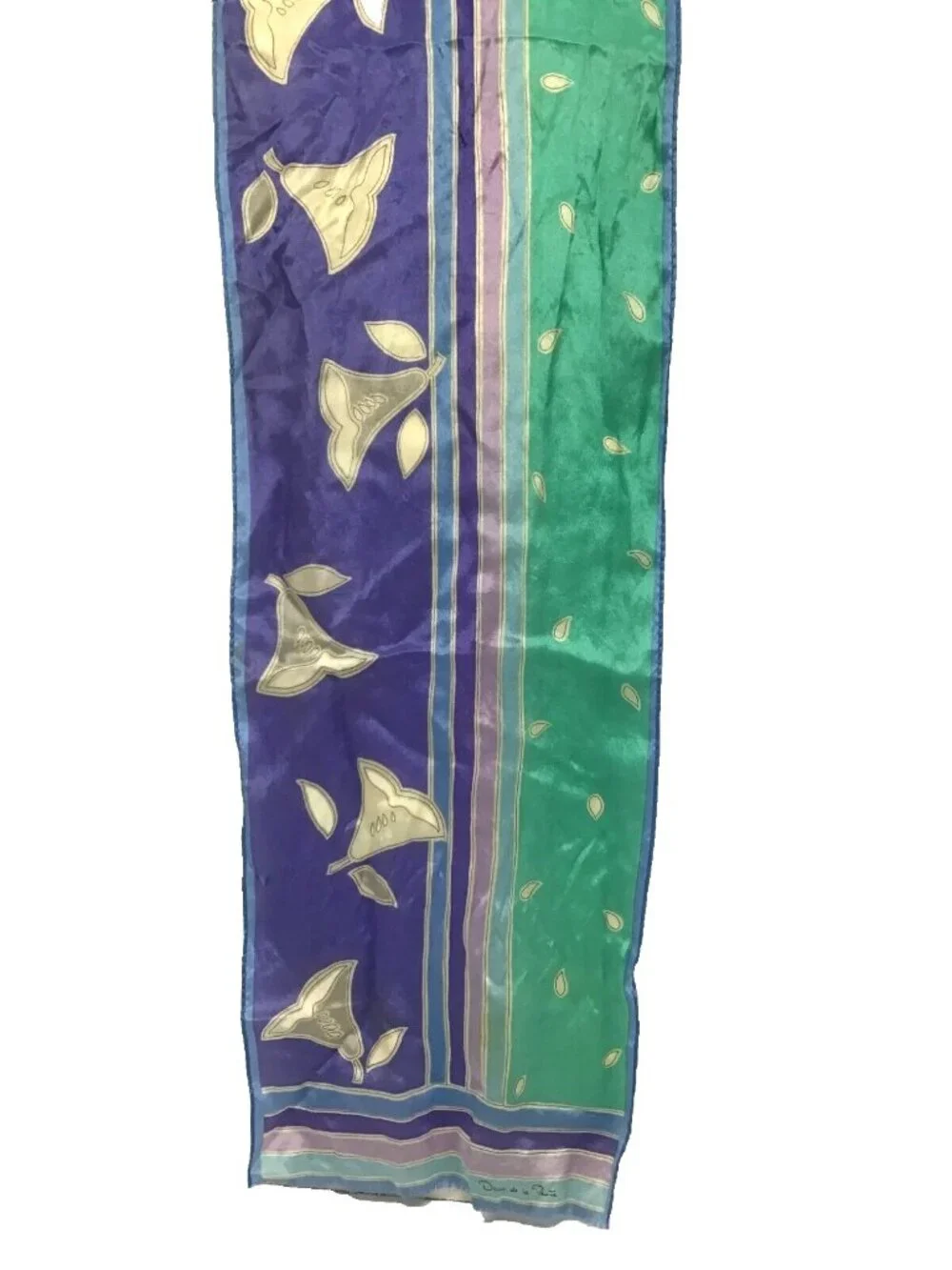 Oscar de la Renta Vintage 1990s Multicolor Printed 50x10 Rectangle Scarf